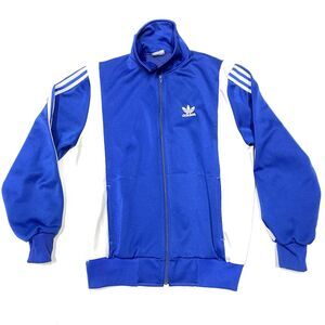 Vintage 80s Adidas Track Jacket M White & Blue MADE IN USA